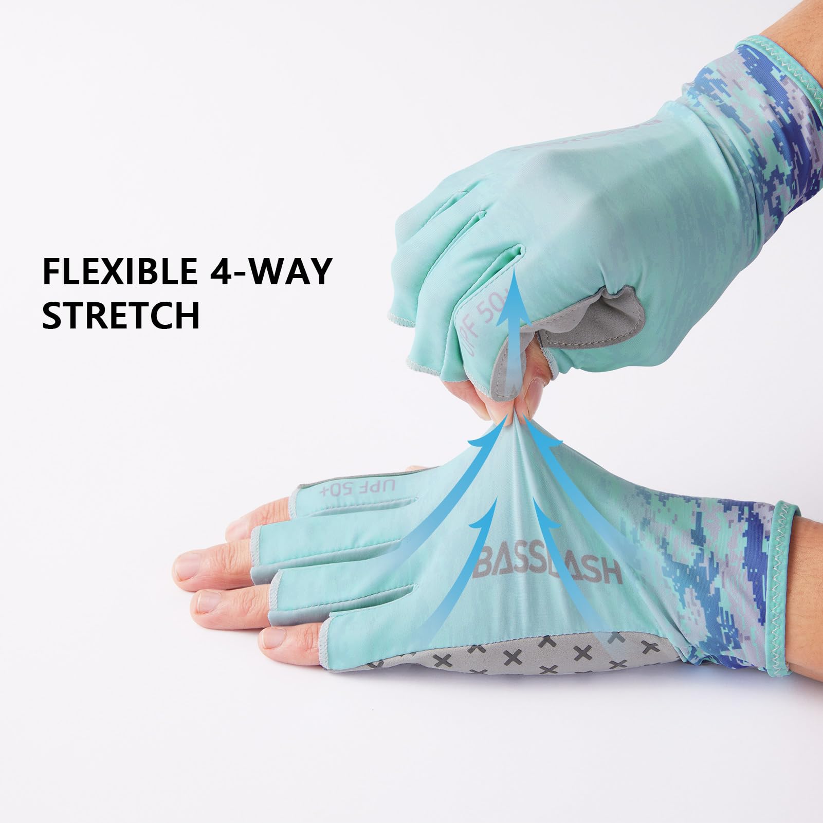 BASSDASH Guantes de sol de 3/4 dedos UPF 50+, transpirables, antideslizantes, palma de silicona para hombres y mujeres, pesca, ciclismo, correr