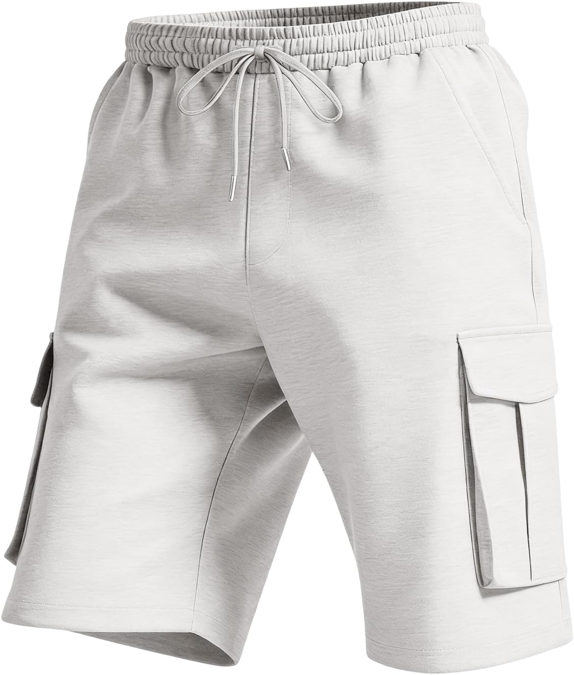Men's Fleece Cargo Shorts Elastic Waist Casual Shorts with Drawstring Multi Pockets & Soft Comfortable Fabric