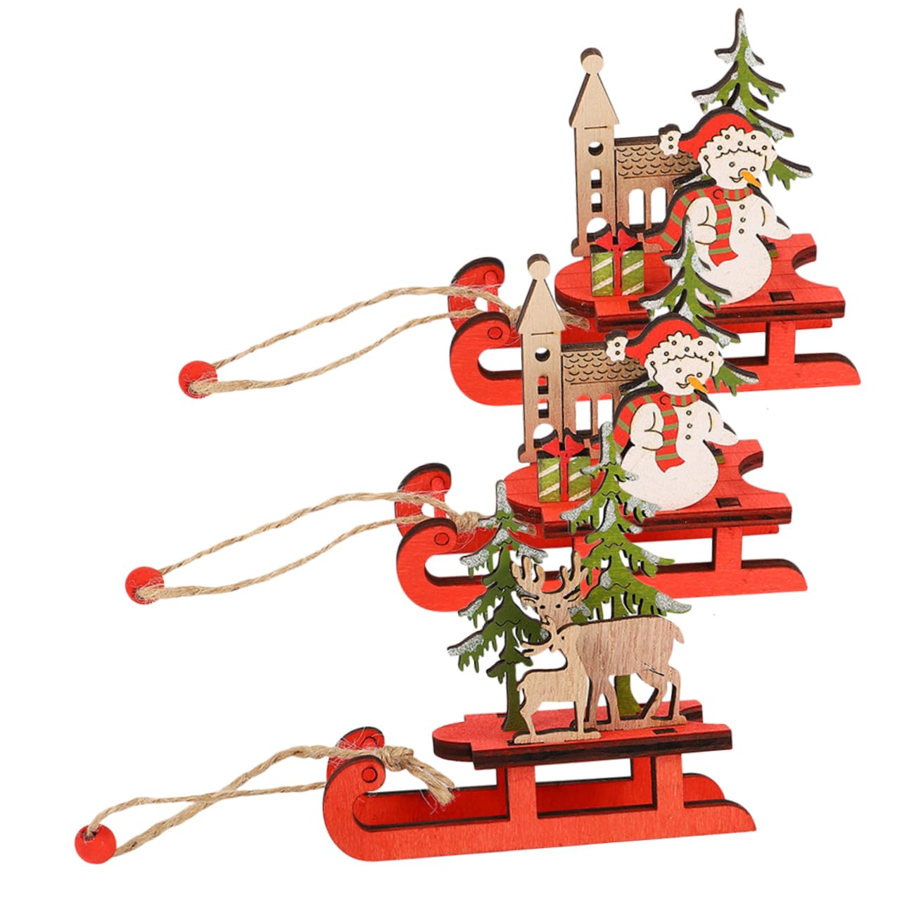 Cabilock 4 Sätze Weihnachtsbaum Holzschlitten Dekoration Vintage Holz Anhänger Für Festliche Wanddekoration Schneemänner Rentier Für Home Party Deko 3 Stück * 4