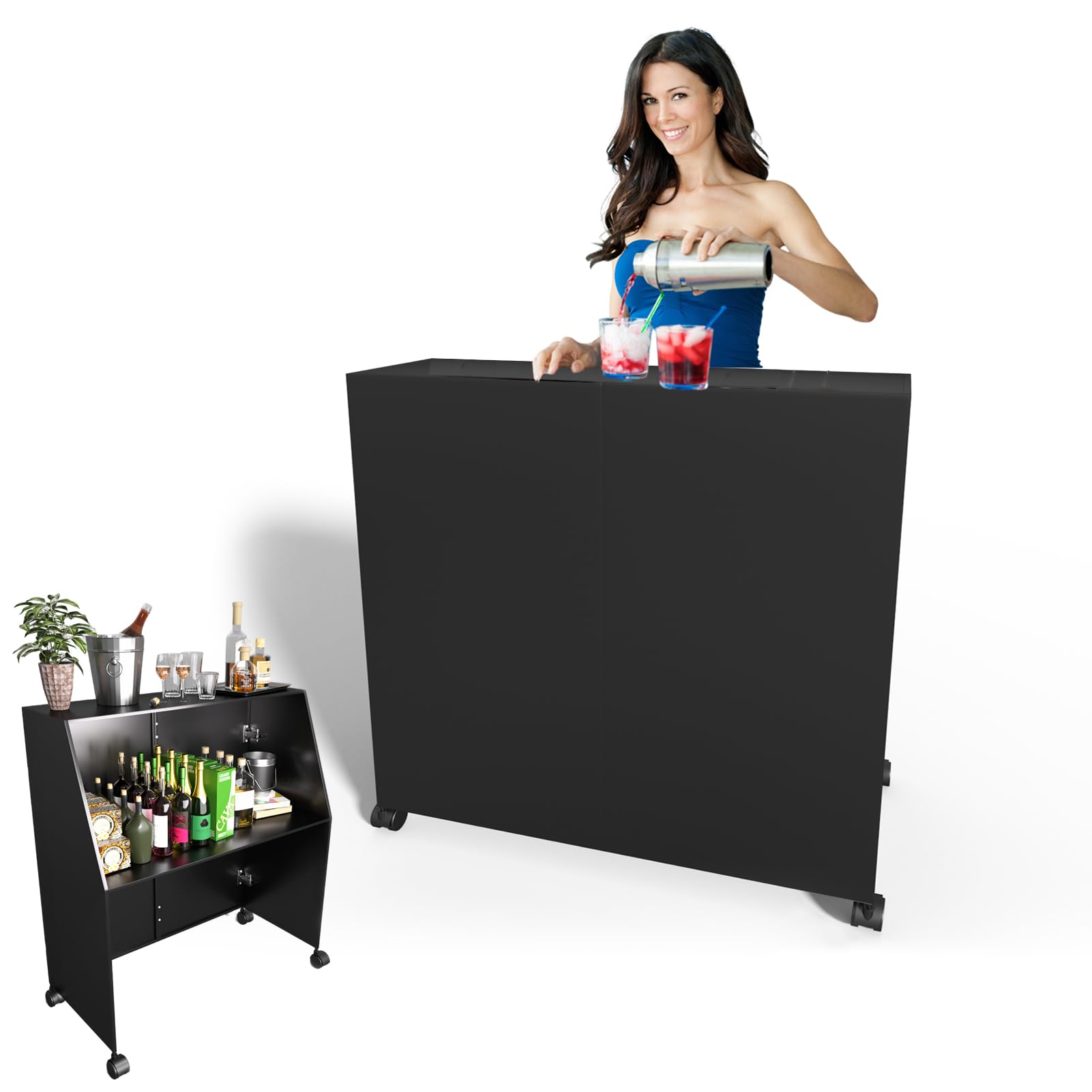 Tavolino portatile pieghevole nero 111 cm per eventi feste banchi baristi