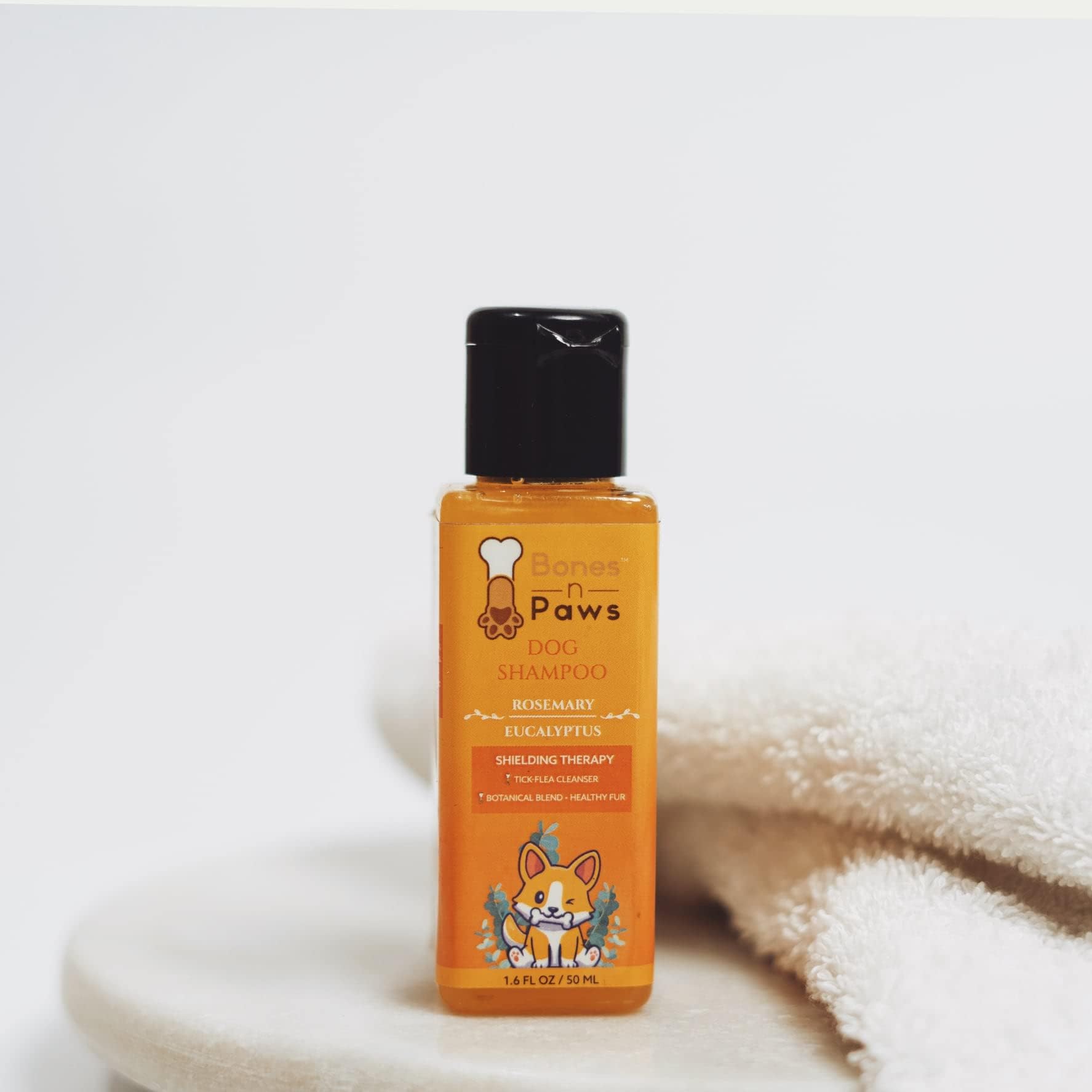 Bones & Paws Anti-Tick & Flea Conditioning Dog Shampoo | Botanical Blend with Rosemary, Eucalyptus, Cedarwood & Aloe Vera | Kills Ticks, Fleas, Bugs | Conditioning Shampoo for Dogs | 50ml