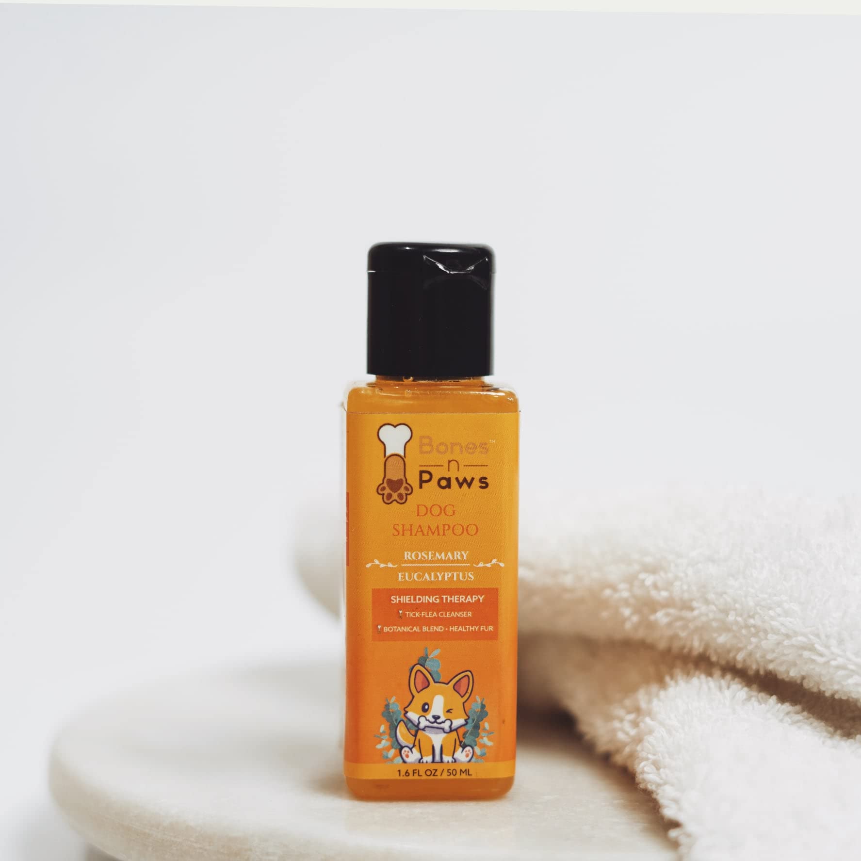 Bones & Paws Anti-Tick & Flea Conditioning Dog Shampoo | Botanical Blend with Rosemary, Eucalyptus, Cedarwood & Aloe Vera | Kills Ticks, Fleas, Bugs | Conditioning Shampoo for Dogs | 50ml