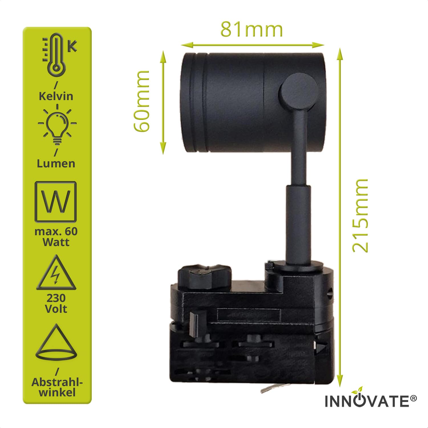 Mextronic 3-Phasen LED Strahler Schwarz - GU10 Schienenleuchte Mit Adapter