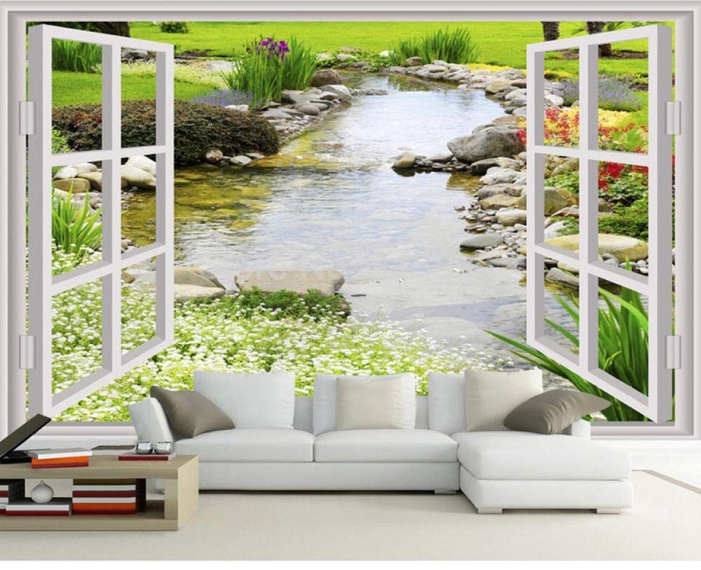 Peinture murale 3D de jardin avec rivière papier peint moderne minimaliste 200x140 cm