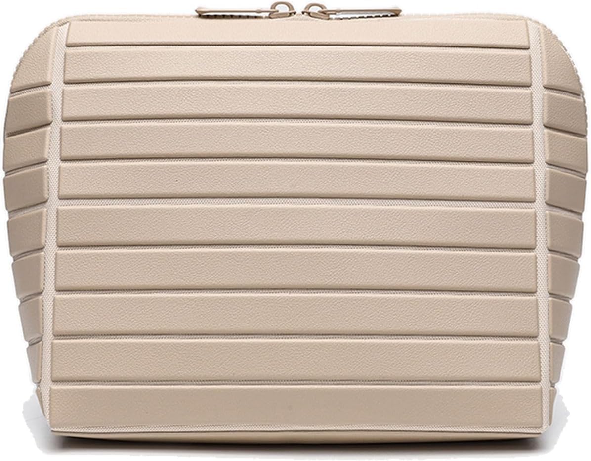Parallel Travel Makeup Bag for Women,Foldable Toiletry Bags Parallel,Waterproof Organizer Bags with Compartments for Skincare, Toiletries,Beige