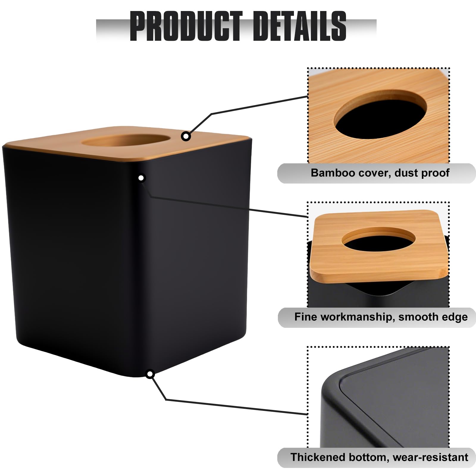 Boite à Mouchoirs Blanche Avec Couvercle En Bambou - Boite De Rangement