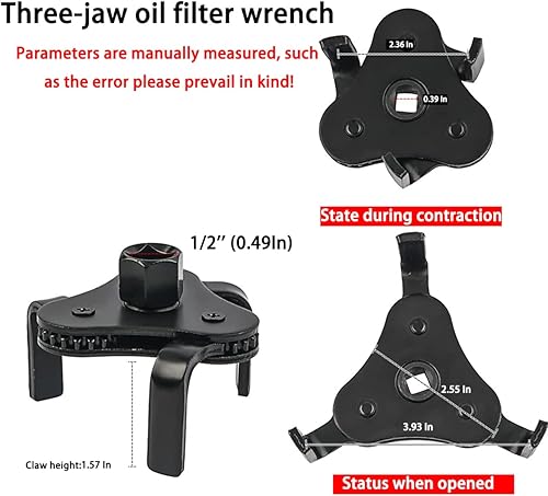 Miniatura 2 de AUCELI Llave universal para filtro de aceite, herramienta de extracción de filtro de aceite ajustable de 3 mandíbulas, rango de 2 pulgadas a 4-14
