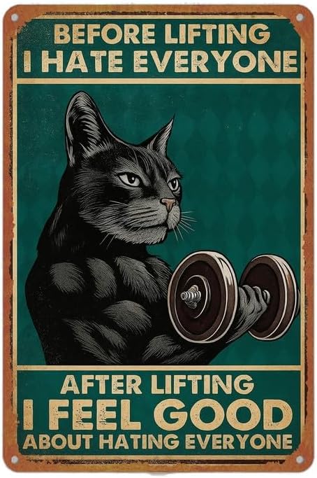 Gym Cat Fitness Quote Vintage Metal Sign Wall Decor 8x12 Inch