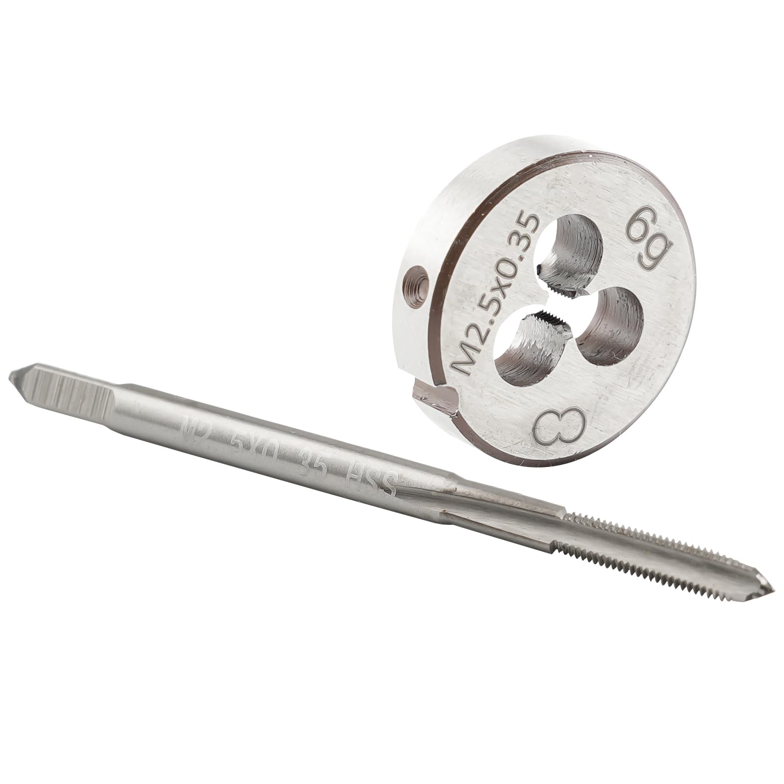 Burkit M2.5 X 0.35 Tap and Die Set, M2.5 x 0.35 Machine Thread Tap and Round Die Right Hand