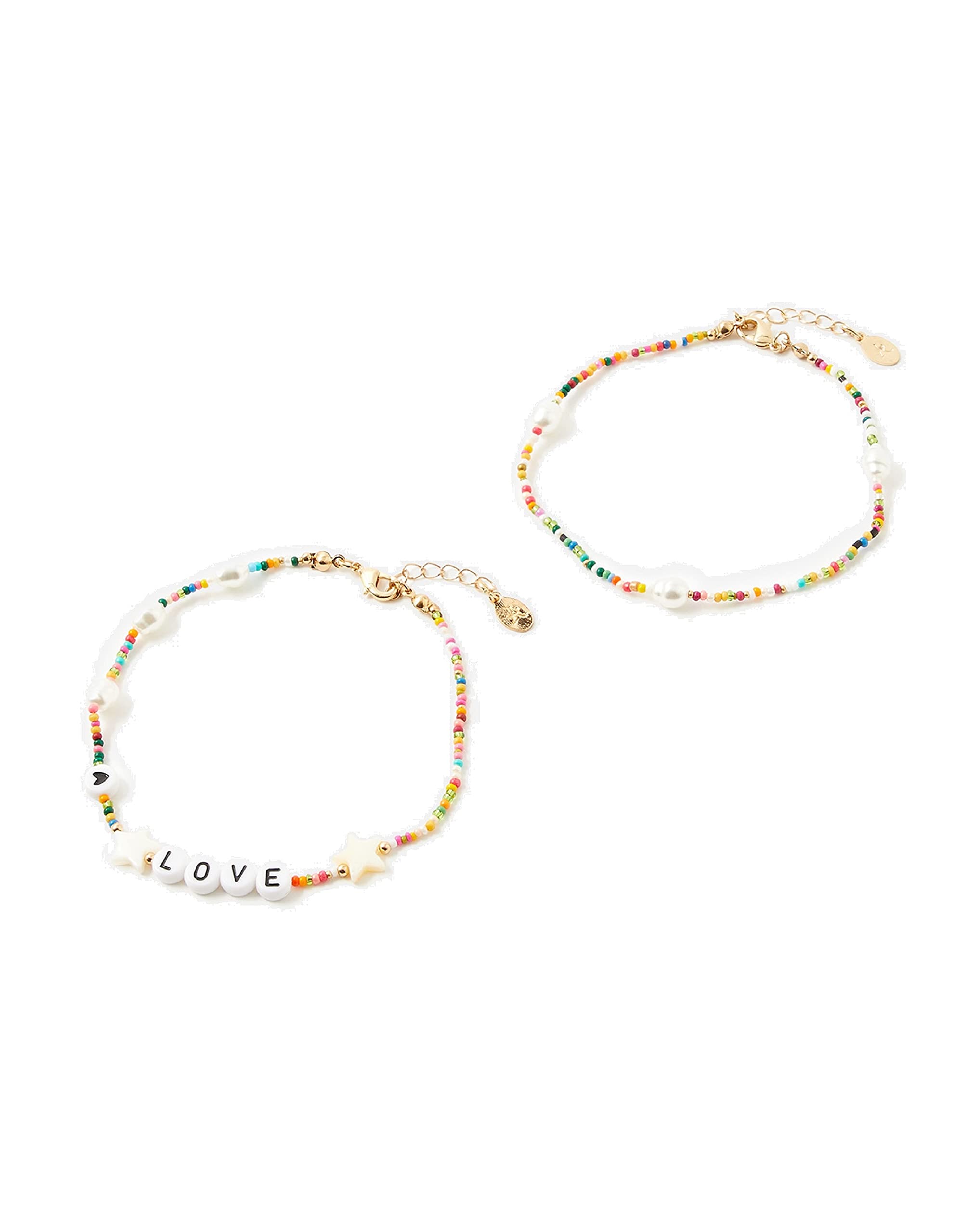 Accessorize London 2 X Rainbow Love Anklet Pack|One Size, BRIGHTS-MULTI (MN-18408299001)