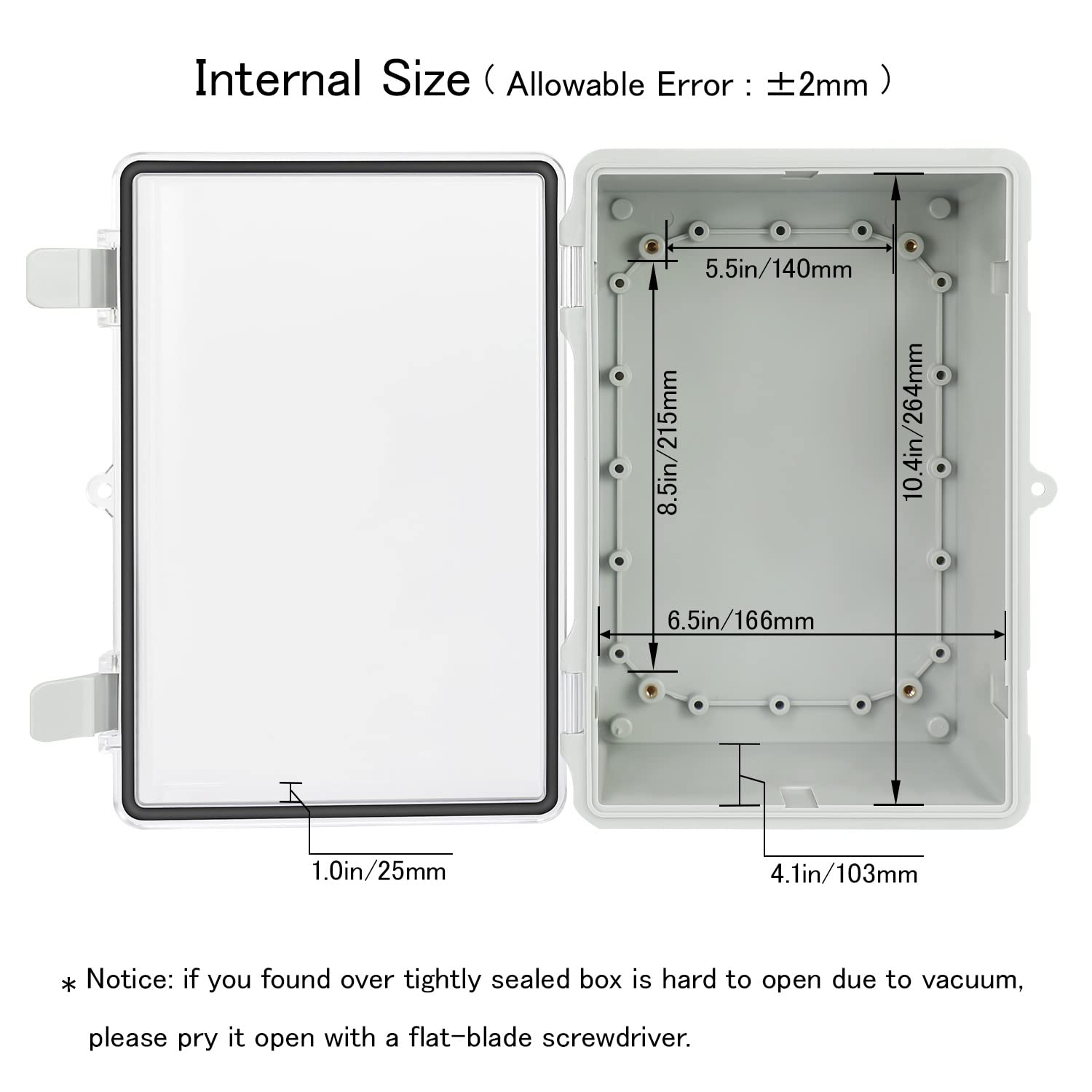 Abzweigdose IP65 wasserdichtes ABS-Kunststoffgehäuse, aufklappbar, PC, transparente Abdeckung, elektrische Projektbox mit Montageplatte, Kabelverschraubungen, 29x19x14 cm (290x190x140)