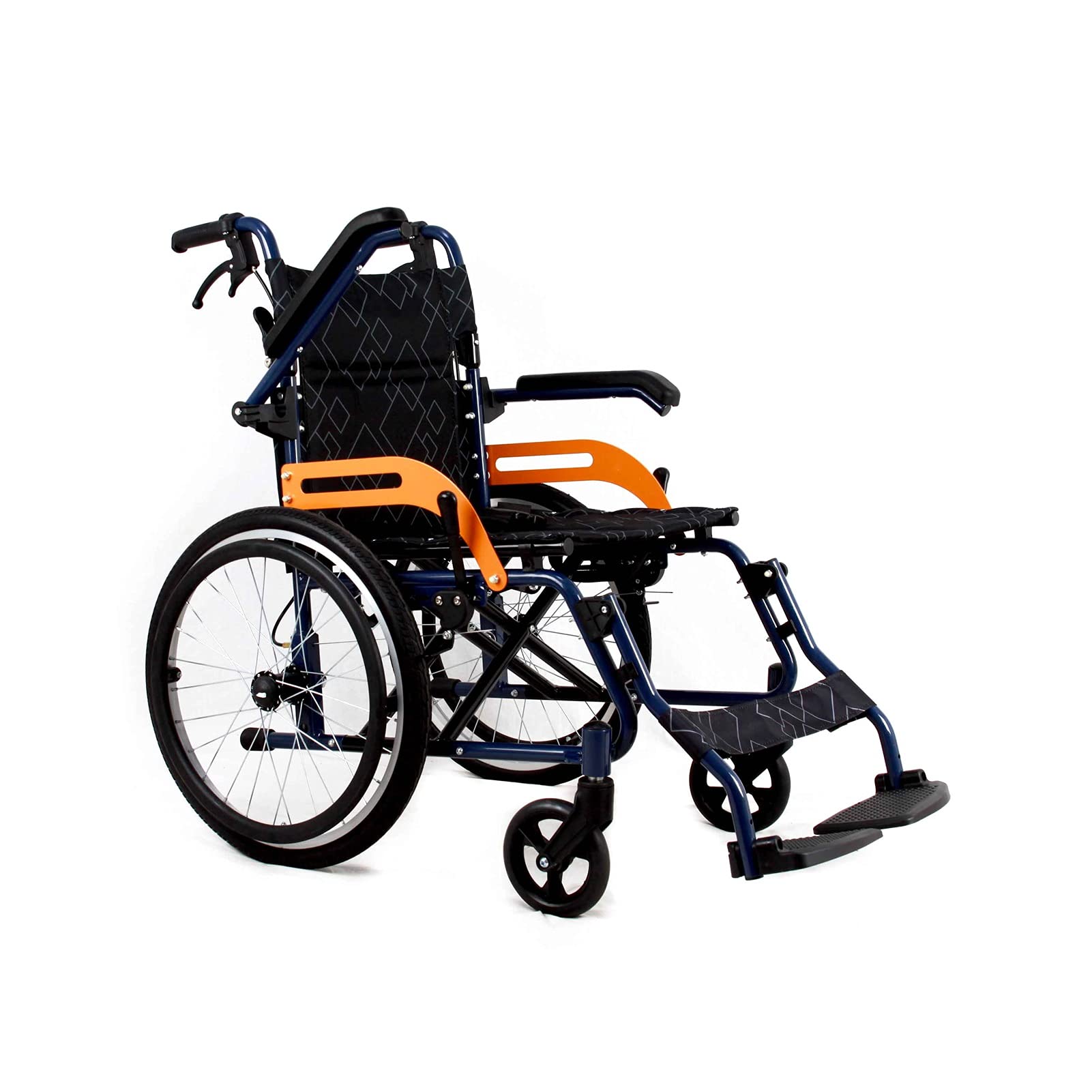 Silla de ruedas de aluminio autopropulsada manual y plegable ligera con ruedas de liberación rápida, marco plateado, ayuda de movilidad para viajes, silla cómoda propulsada por asistente