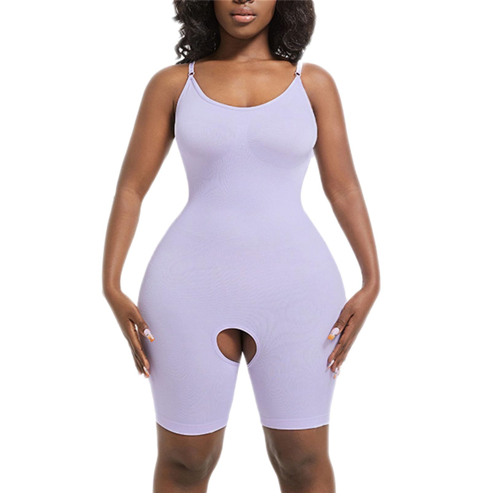 Xiinxigo Women's Purple Bridal Shapewear Waist Trainer Bodysuit For Tummy Control Full Body Shaper Crotchless Shapewear Thigh Slimmer With Boyleg,,S