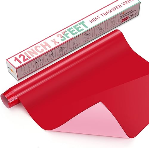 HTVRONT Vinilo de transferencia de calor HTV - Rollo de vinilo HTV rojo de 12 pulgadas x 3 pies para camisetas, vinilo para planchar para Cricut,