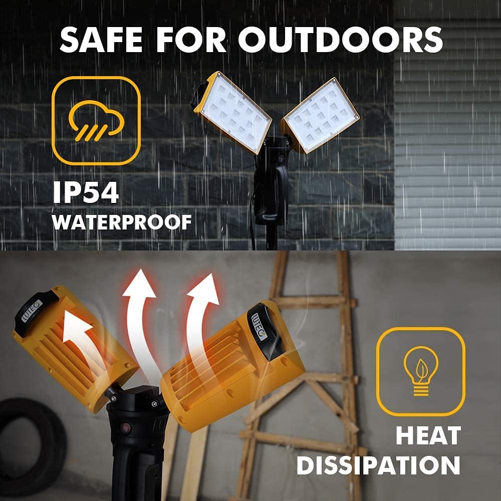 2 Packs【Upgraded】LUTEC 6290Pro 9000 Lumen 90 Watt Dual-Head LED Work Light with Telescoping Tripod, Work Light with Stand Rotating Waterproof Lamps and 8 Ft 3-Prong Power Cord…
