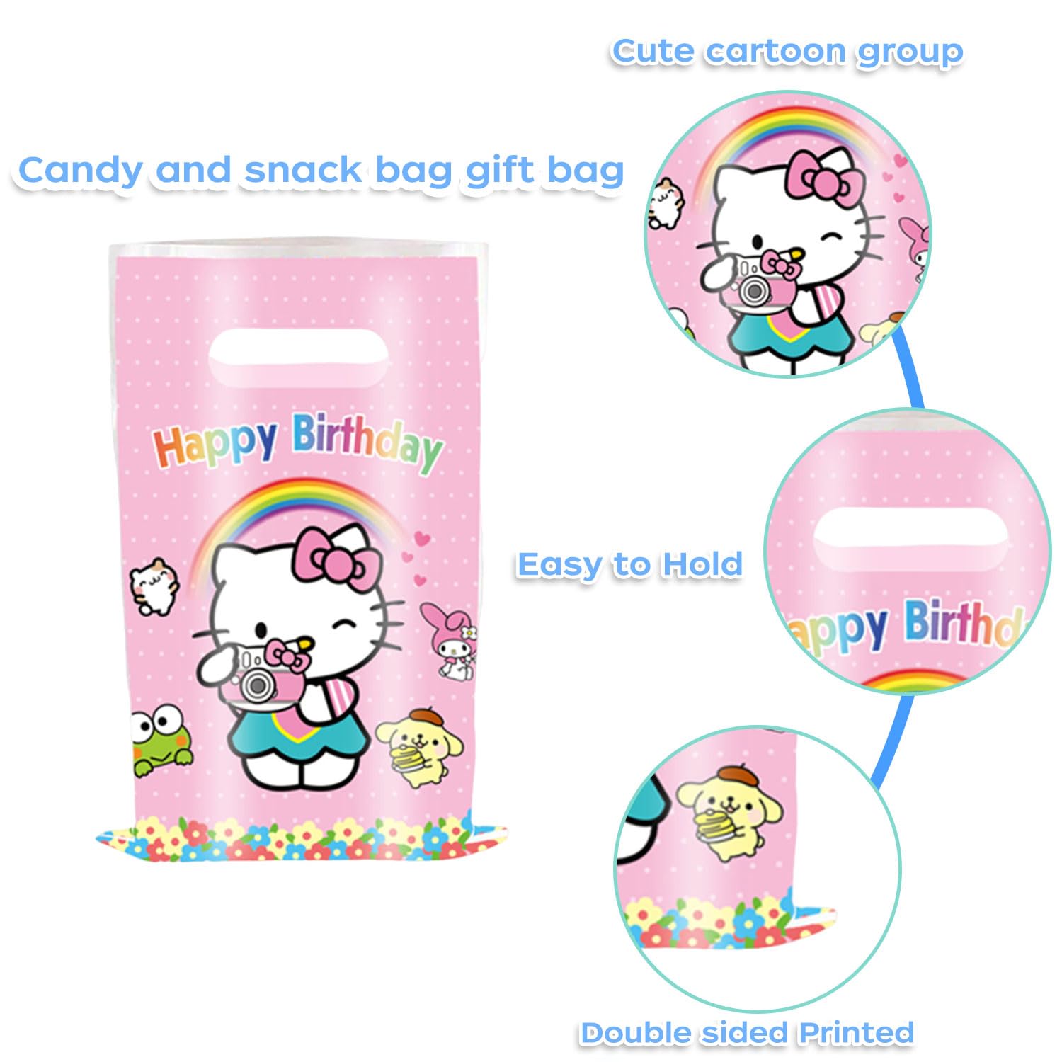 50 Pcs Cartoon Birthday Party Favor Bags, Cute Plastic Gift Bags, Birthday Party Candy Snack Bag (Pink)