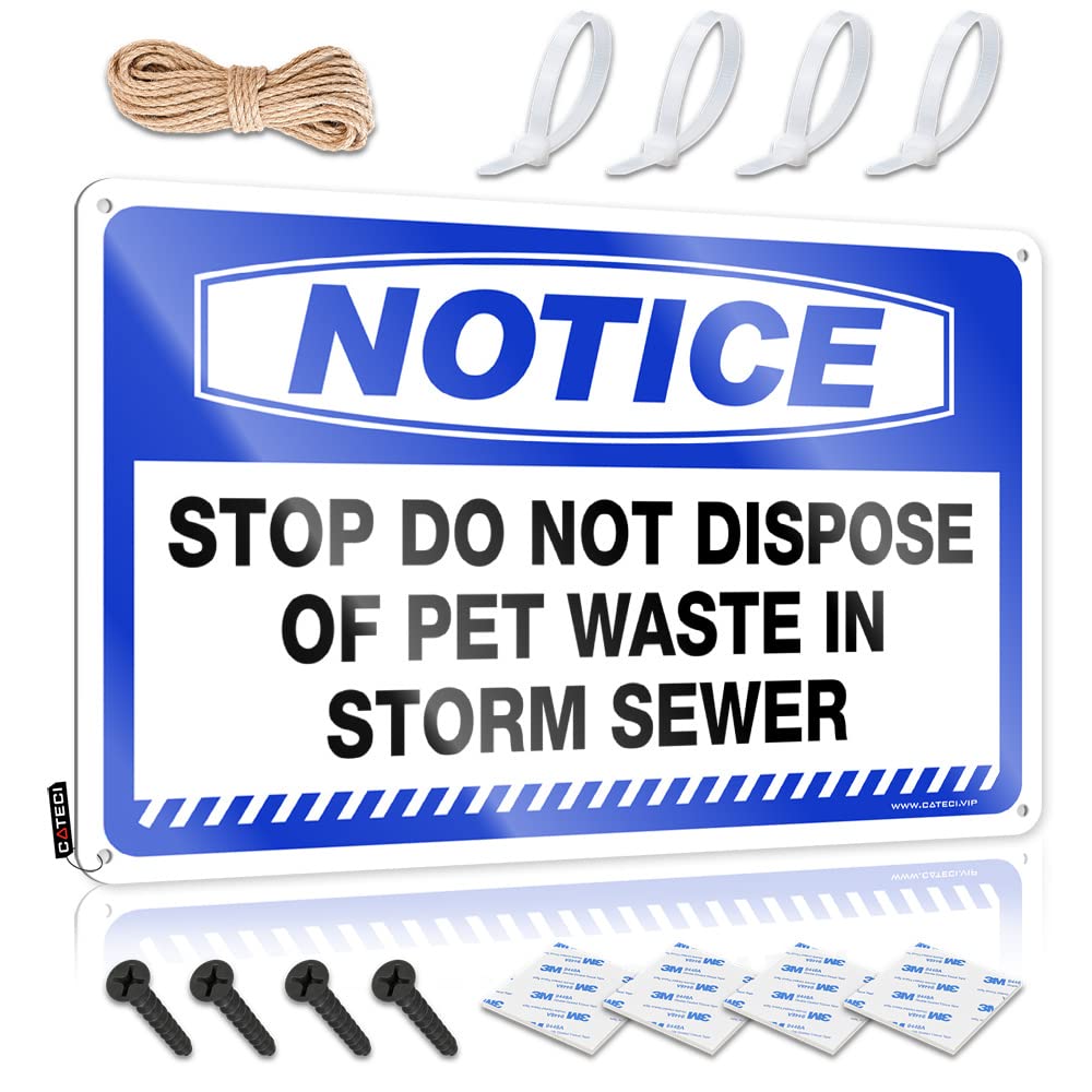 Tin Signs Notice Stop Do Not Dispose Of Pet Waste In Storm Sewer Tin Sign Dorm Door Sign Tin Signs For Man Cave(30X40CM)