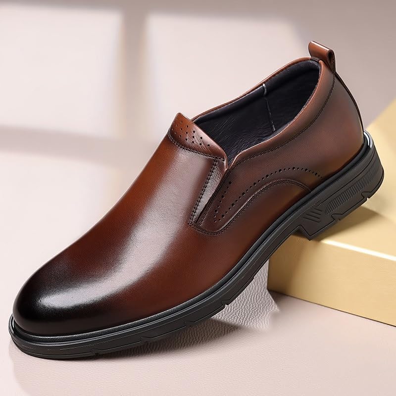 Men's Business Leather Shoes Breathable Wear-Resistant Plain Noodles Slip On Shoes Pointed Toe Comfortable Rubber Soft Sole Pointed Toe for Men2