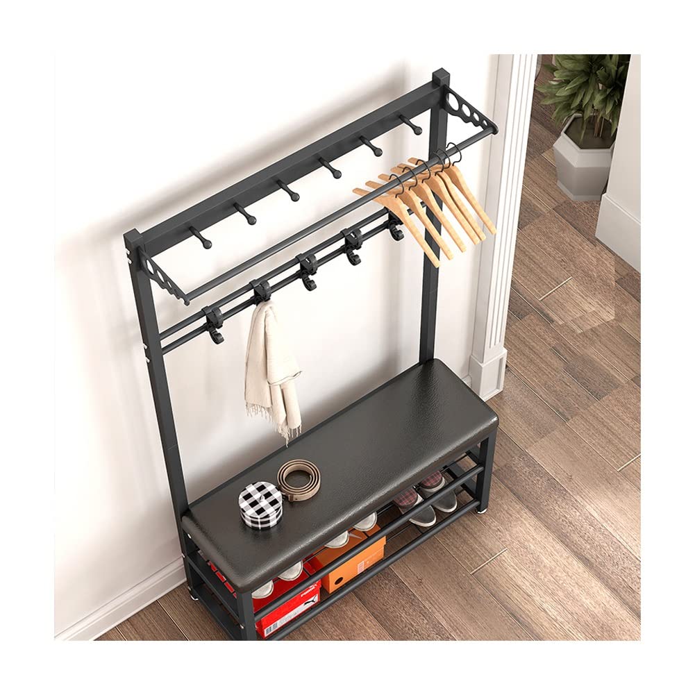 Étagère de rangement 3 en 1 avec porte-manteau industriel et banc à chaussures pour couloir
