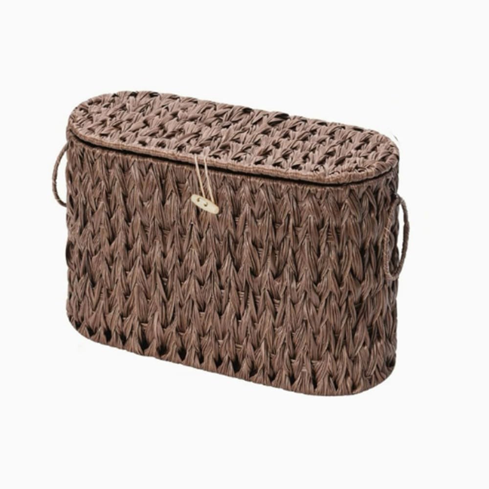 Aundhegrtt Toilet Paper Storage Basket with Lid Wicker Toilet Paper Holder Stand Narrow Decorative Woven Bathroom Basket