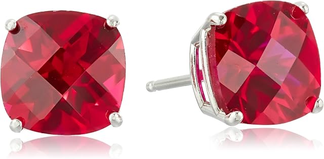 Amazon Collection 925 Sterling Silver 8mm Cushion Cut Gemstone Stud Earrings for Women with Butterfly Backs