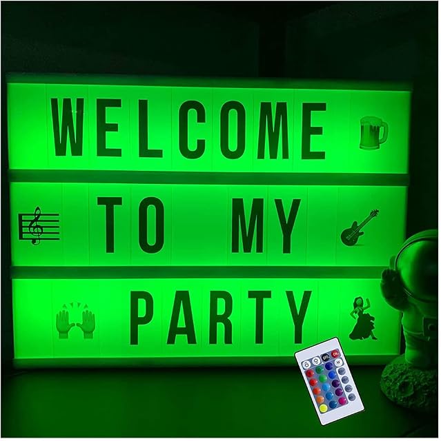 ENUOLI 16 Color Changing A4 Cinematic Light Box with 249 Letters 6*AA Battery/USB Operated LED Light Sign Box with Remote Control Cinematic Letter Box Light up Message Board for Christmas Party Decor