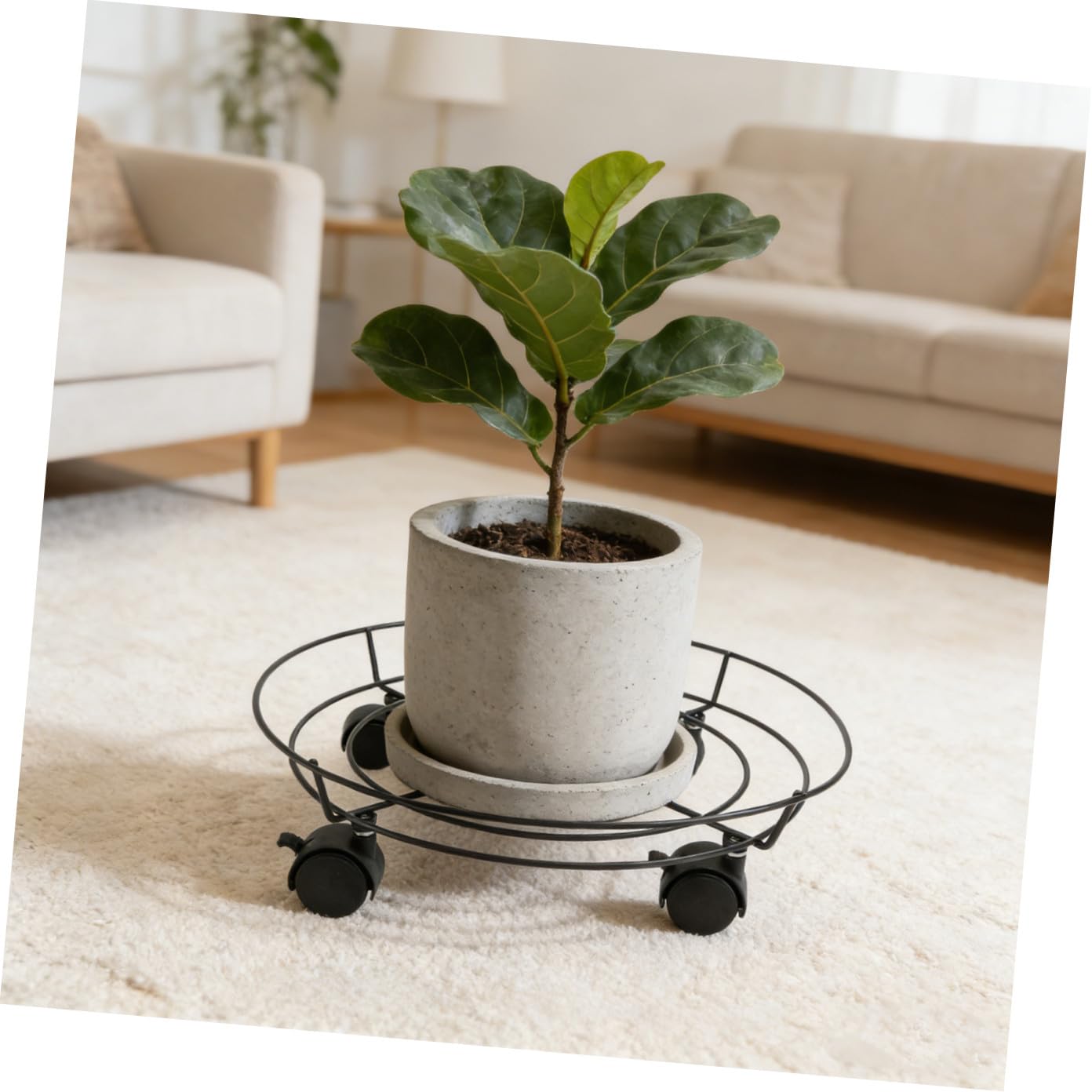 YARNOW 1 Supporto per Bonsai in Ferro con 4 Ruote per Vasi da Fiori Nero 36 Cm Freni