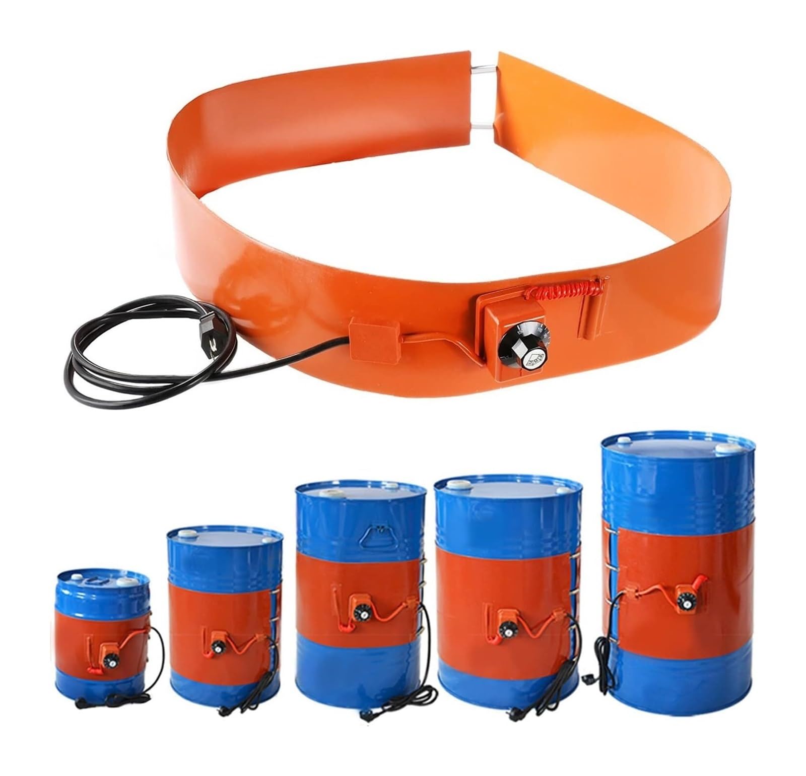 Grzejnik do beczek metalowych, Silikonowy podgrzewacz taśmowy z regulatorem temperatury do beczek po oleju(100L 1200x250 1500W)