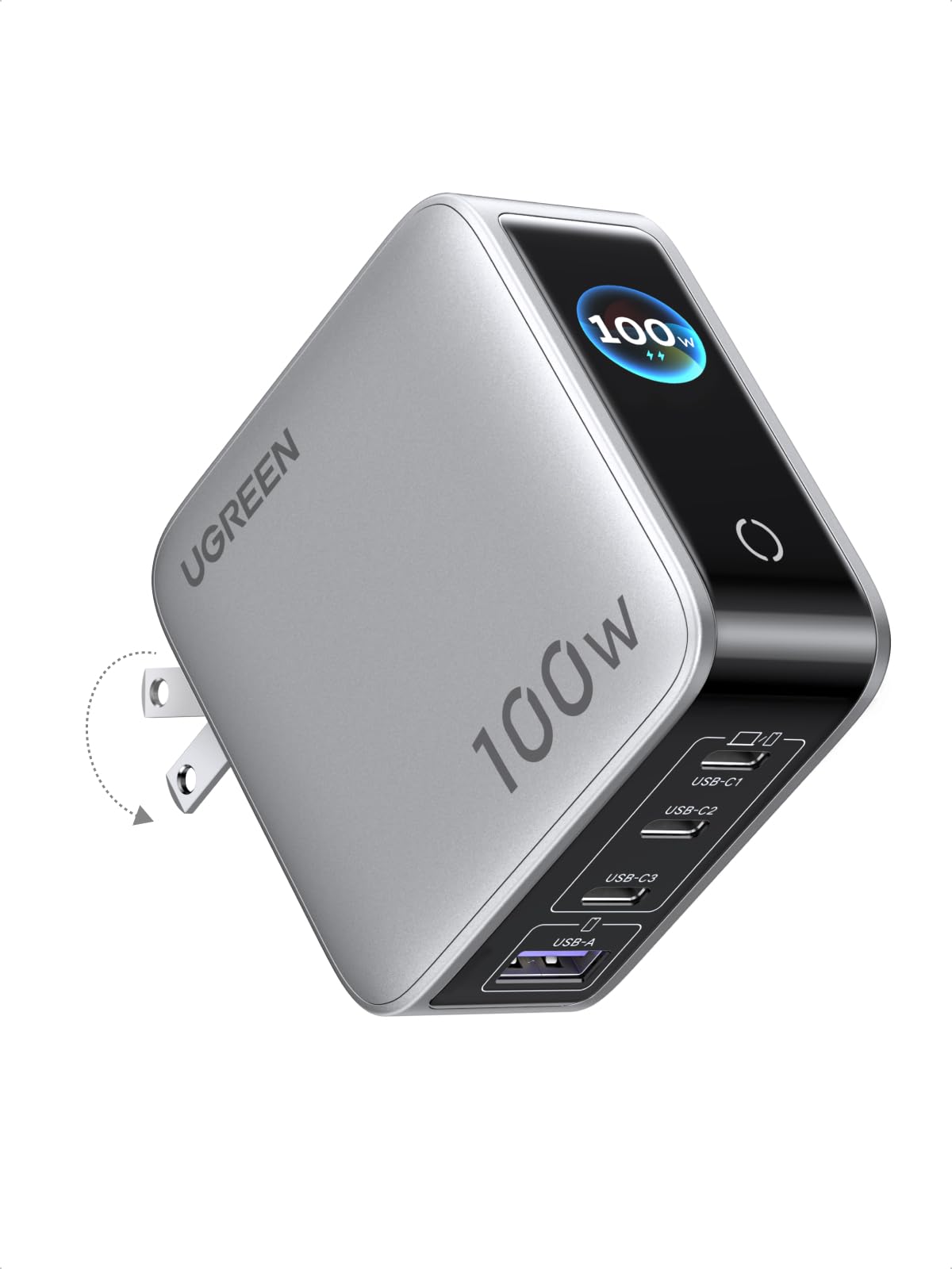 UGREEN アップグレード版 100W充電器 USB-C×3/USB-A×1 4ポート充電器 PD3.0/PPS/QC4対応 36*64*64mm | ボタン一つで縦横表示/アニメ絵文字表示/リアルタイム充電状況 PD/PPS/QC対応,、Amazonで5,980円・40.1%OFF