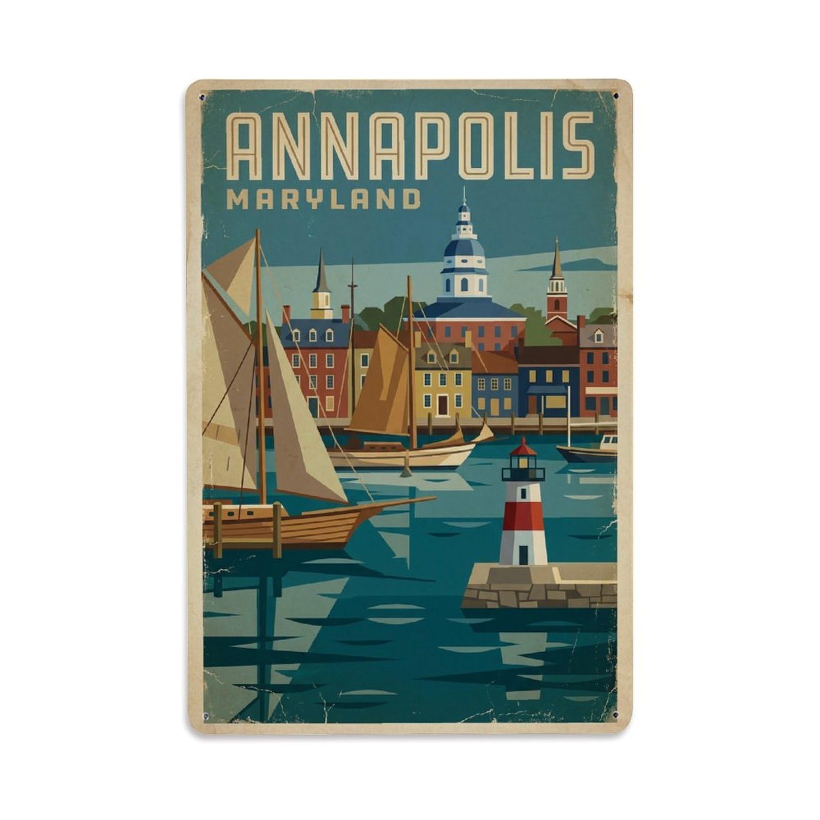 Xanthor Style Travel Vintage Usa Annapolis Metal Tin Sign