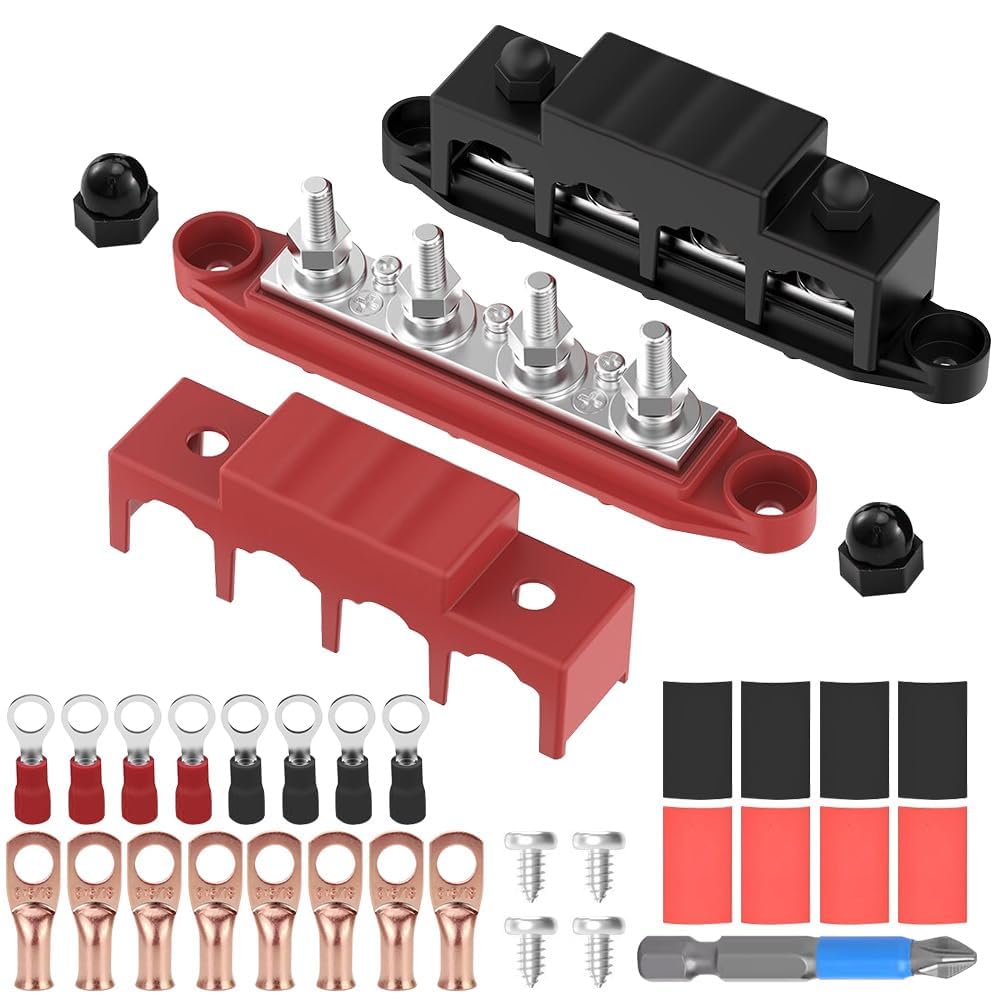 2 Stück Sammelschiene Verteilerblock 12V- 48V DC BusBar Box mit 4 x M8 Klemmenbolzen, 250A Stromverteilungsblock Sammelschiene Verteilerblock für Wohnmobile Auto RV Boat Yacht Solarsystem