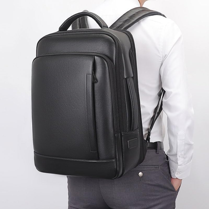 Miniatura 6 de Bolso de hombro de negocios de cuero genuino para hombre, mochila de viaje de piel de vaca, bolsa de mensajero para computadora portátil de gran