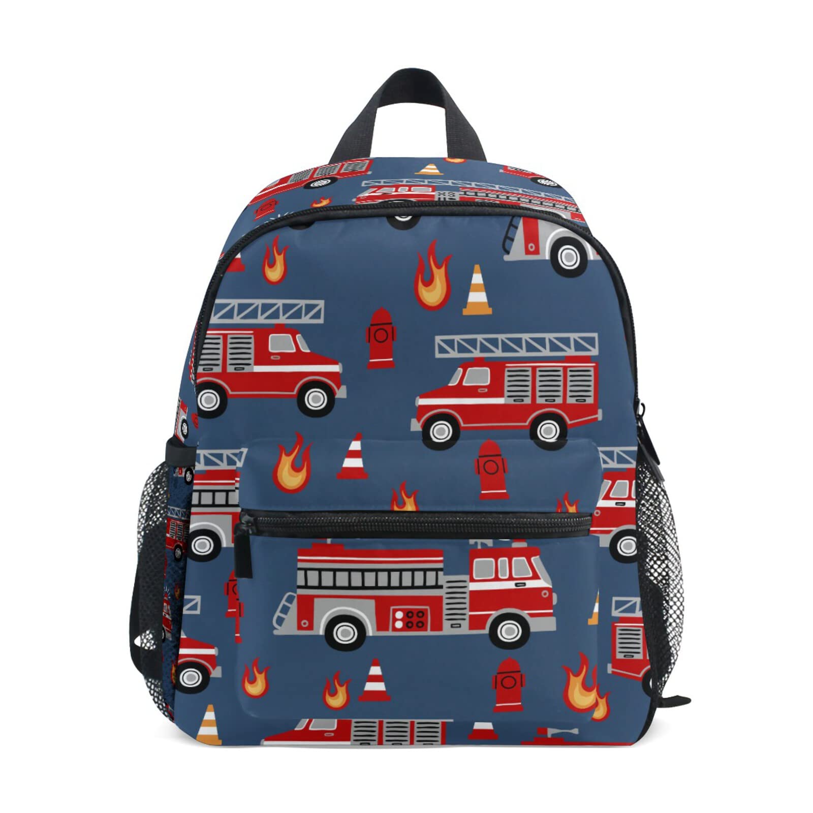 Selerdon Kid's Toddler Backpack Red Fire Trucks Cartoon Schoolbag for Cute Boys Girls, Daycare School Children Kindergarten Bag Preschool Nursery