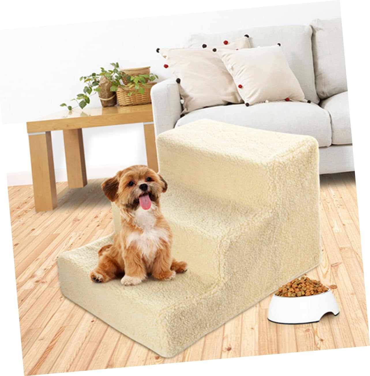 Balacoo Plastic Dog Stair and Cat Ladder for Small to Medium Pets Easy Assembly Pet Steps for Couch and Bed Portable Beige Climbing Ladder for Cats and Dogs
