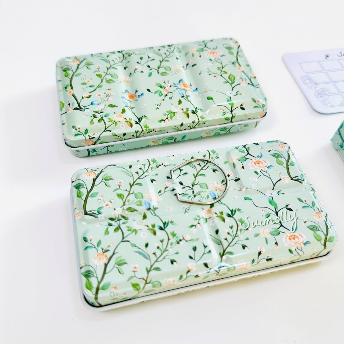 Watercolor Palette,Travel Watercolor Palette Portable Ceramic Palette,Empty Paint Palette,Small Travel Metal Paint Boxwith Porcelain Palette (24Well)