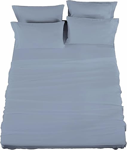 Raymond Waites Juego de sábanas de 3 piezas, rico en algodón, 400 hilos, azul polvoriento, juego de sábanas individual