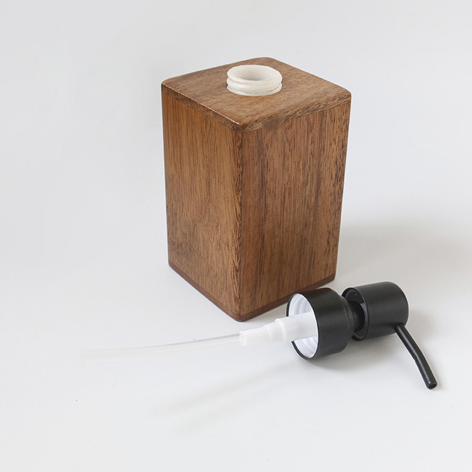 Dispensador de Jabón Botella Refillable Dispensador de Loción Organizador de Jabón de Cocina con Diseño Elegante de Madera de Y Plástico Adecuad, 7.5x7.5x19cm, Individual