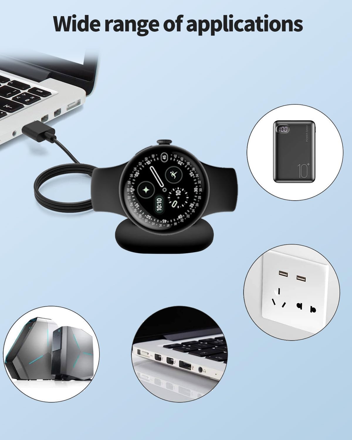 Confezione da 2 cavi di ricarica per Google Pixel Watch 4 41 mm/45 mm, cavo di ricarica rapida magnetico di tipo C, caricabatterie magnetico portatile compatibile con Google Pixel Watch 4