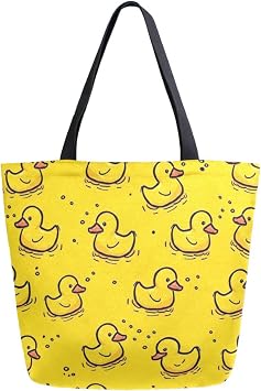 Chic Cute Rubber Yellow Ducky Pattern Extra Large Canvas Market Beach Travel Reusable Grocery Shopping Tote Bag Portable Storage HandBags