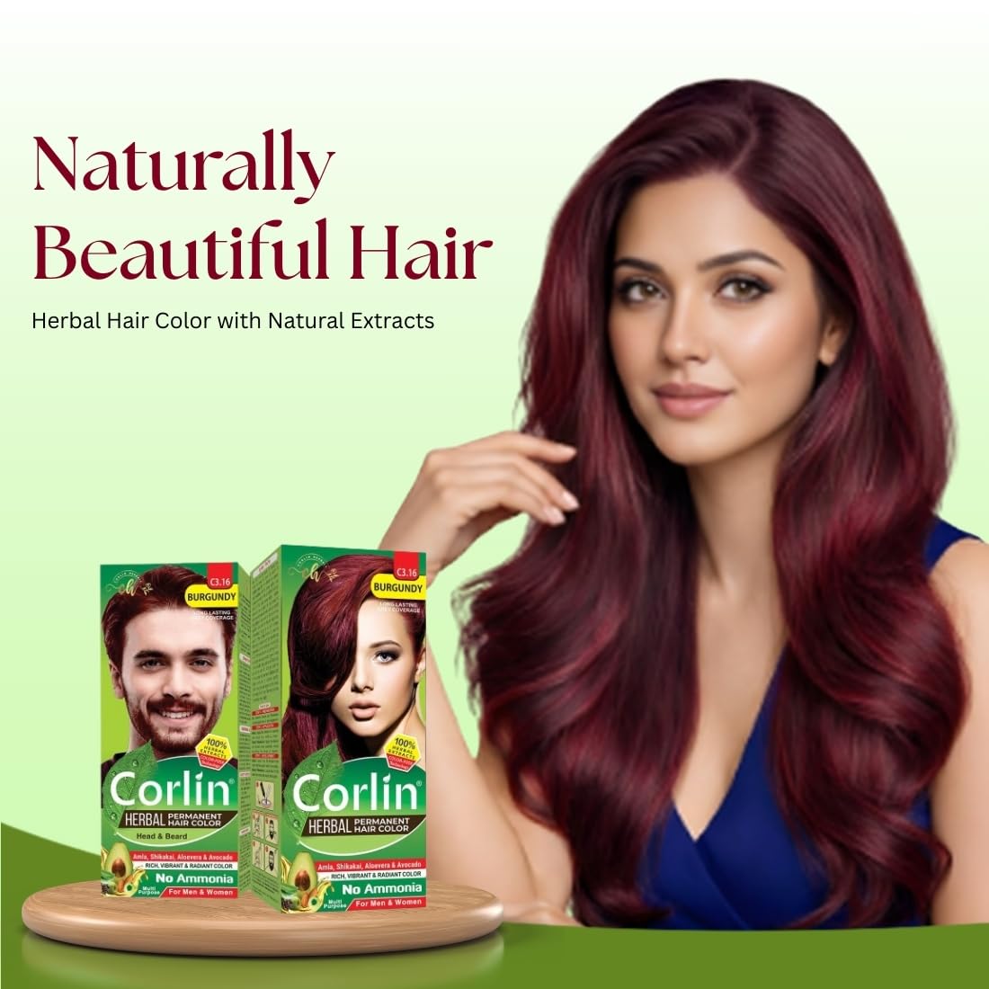 Corlin Herbal Permanent Hair Color Cream, Burgundy C3.16, Ammonia Free, with Almond Oil, Olive Oil and Vitamin-C (100g x 2pcs) 2