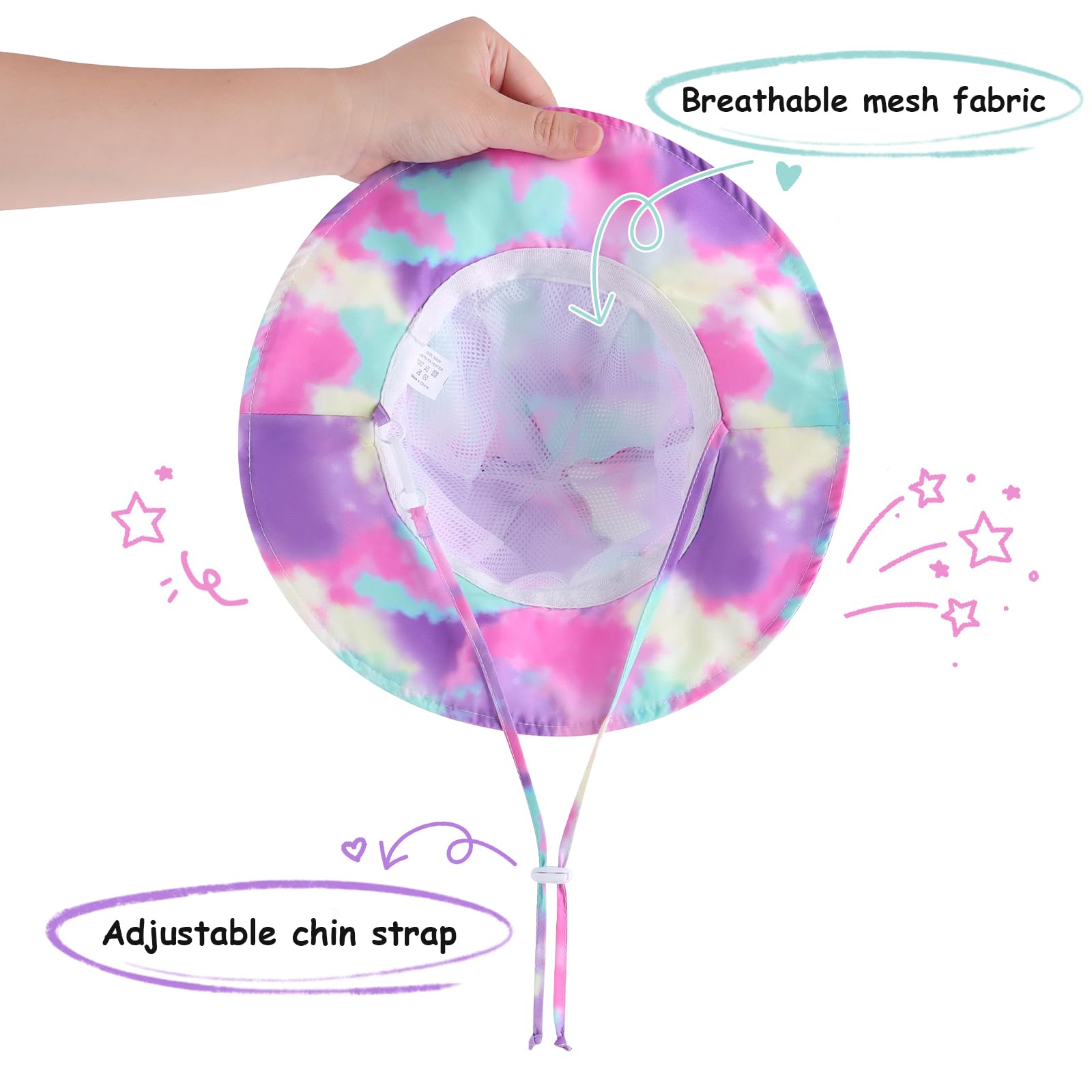 Sombrero de sol para niña con SPF 50+, ala ancha, lindo, ajustable, para bebés de 0 a 6 meses, B4-pinkDinos + Whitedinos, 0 – 6 meses, B4 – Rosa, 0 – 6 meses, B4 – Rosa, 0-6 meses, B4-rosa, 0-6