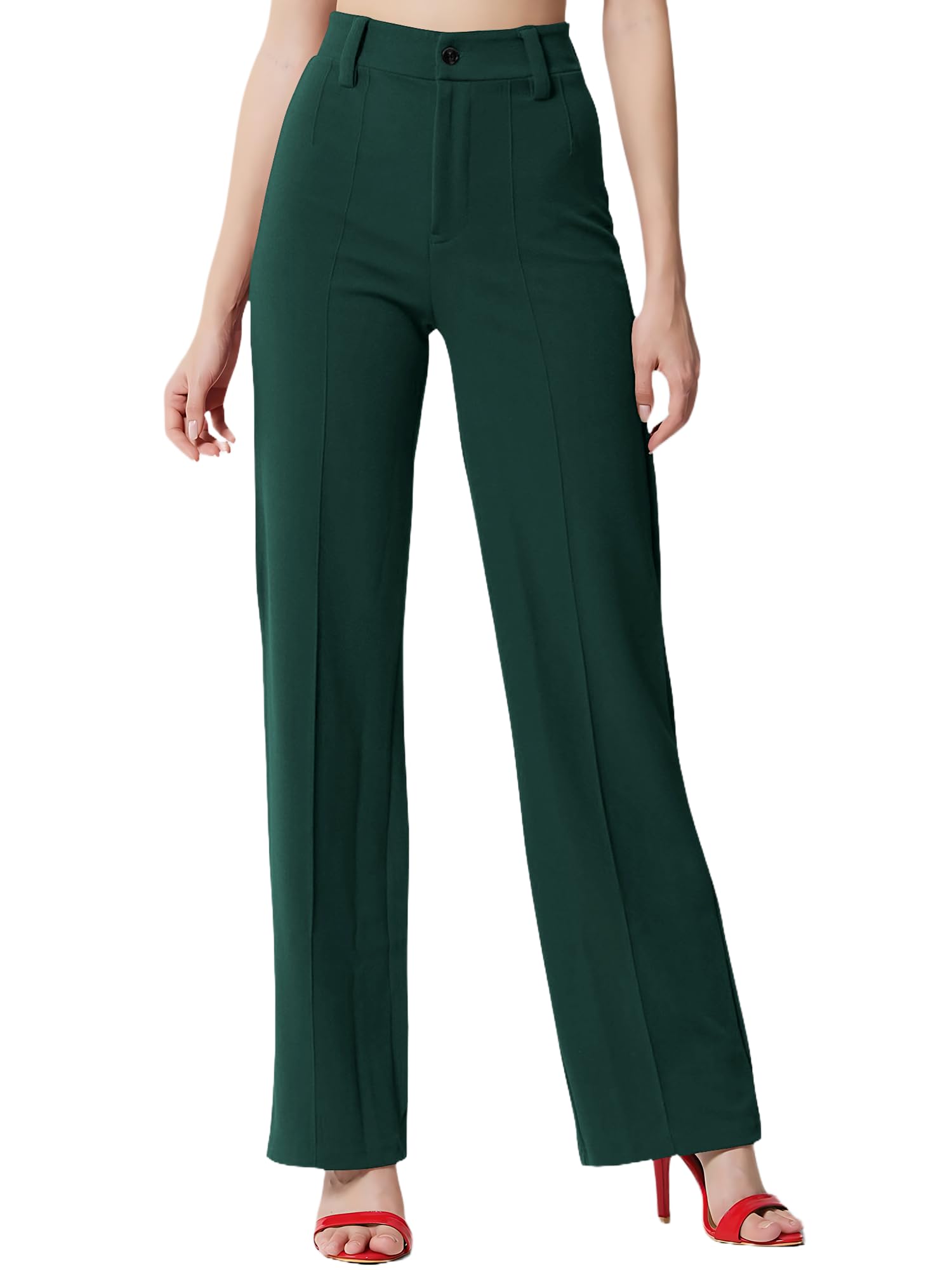 Women’s High Waist Formal Straight Fit Trousers Premium Stretch Office Pants Front Pleated Design Smart Workwear Bottom for Office, Casual & Business Wear-picture-35
