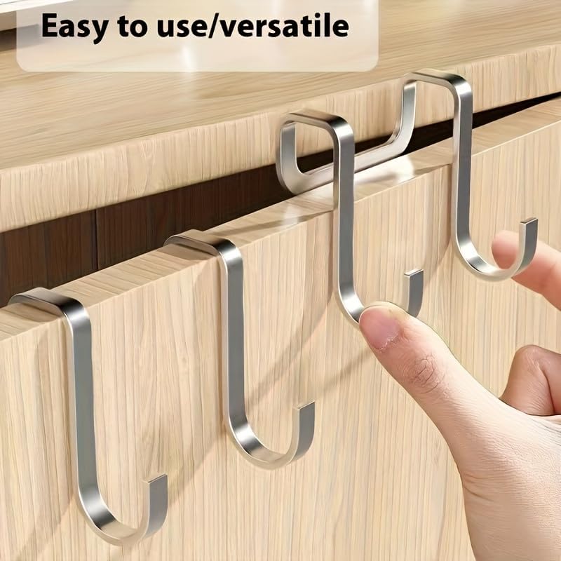 Over-The-Door Hooks Stainless Steel Double No-Drill Space Saving Organizer for Bedroom Bathroom Kitchen Hanging Towels, 2pcs