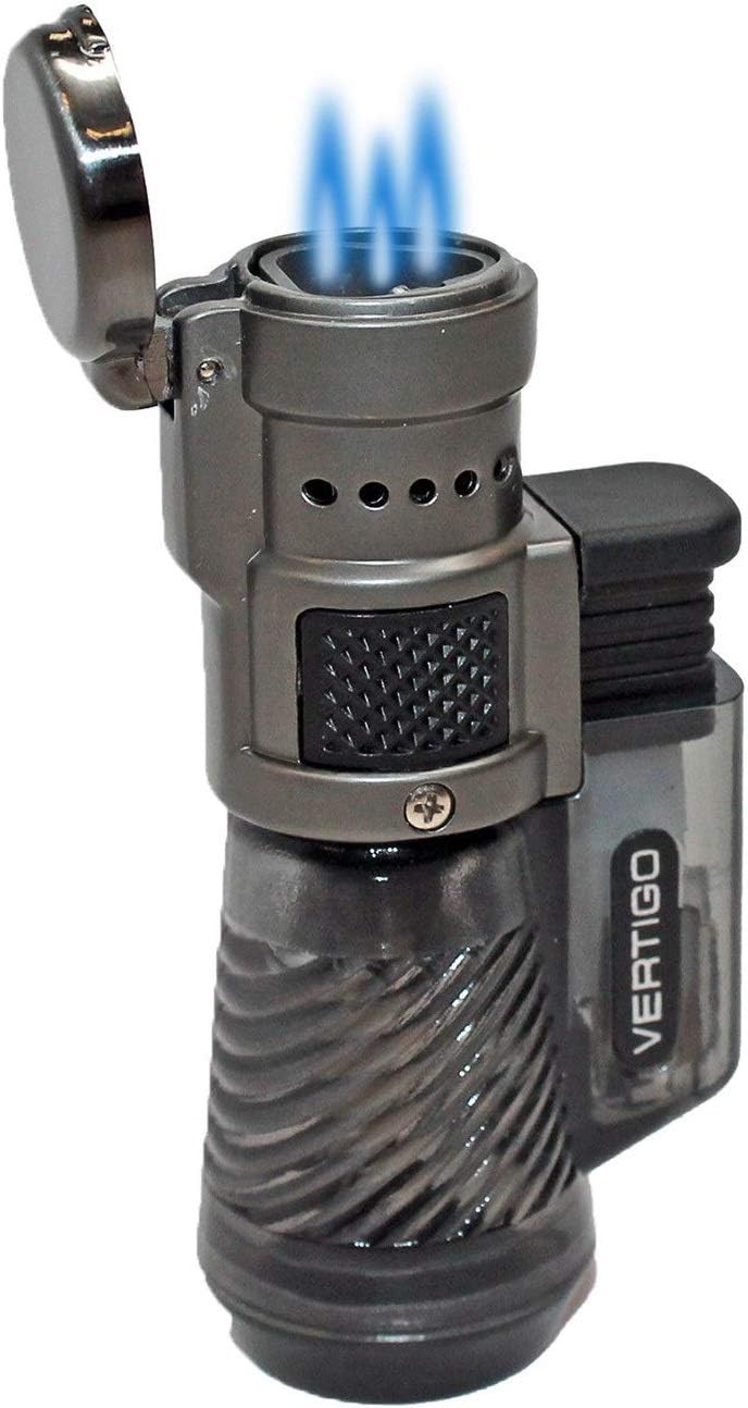 Vertigo Cyclone Charcoal and Brushed Chrome Triple Flame Torch Lighter