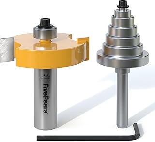Fivepears Rabbet Router Bit 1/2 Inch Shank with 6 Bearings Set, Rabbeting Router Bit can Interchangeable and Adjustable Multi Depths Cutter 3/8", 1/2", 9/16", 5/8", 11/16", 3/4"