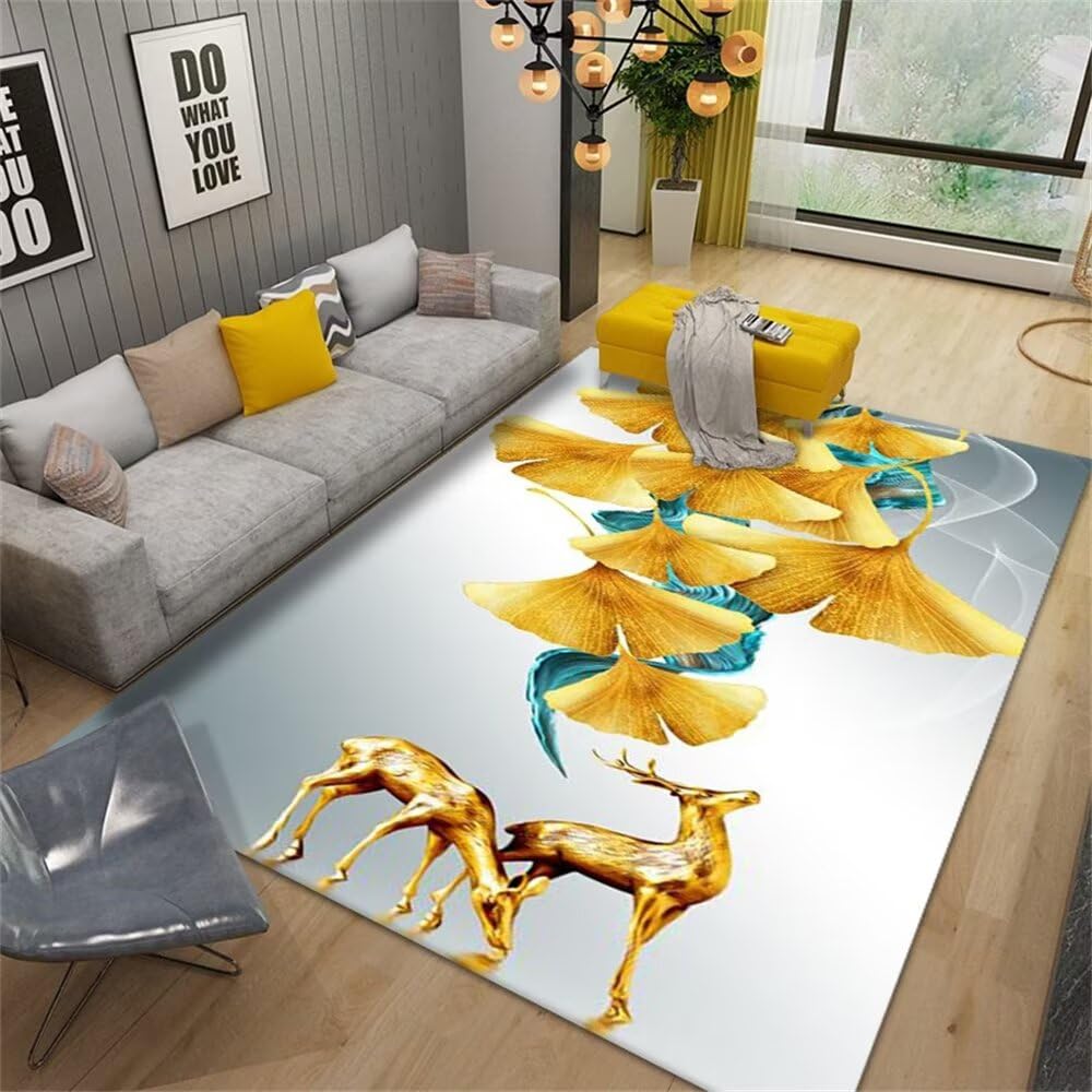Tapis doux salon jaune 130x200cm au design épuré et finitions soignées
