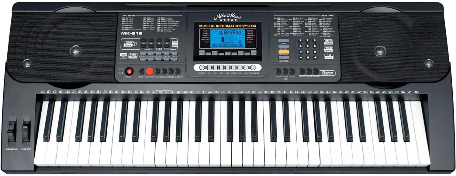 61-Key Full-Size Electronic Keyboard with LCD Screen, Pitch Bend, Vibrato, USB Interface, Audio Input, Microphone Support, Multi-Function Control(MK-812, Black)