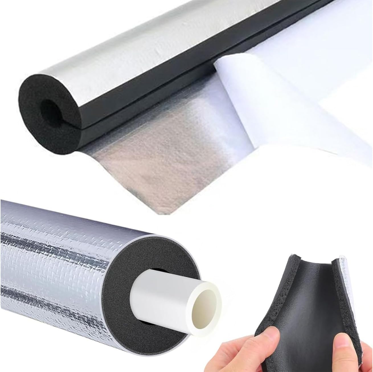 Tubo de Espuma, Fundas de Aislamiento Térmico para Tuberías Exteriores, Coquilla Aislante de Papel de Aluminio, Aislamiento para Tubos de Agua y Calefacción (ID) 110mm x (T) 20mm x (L) 0.9m