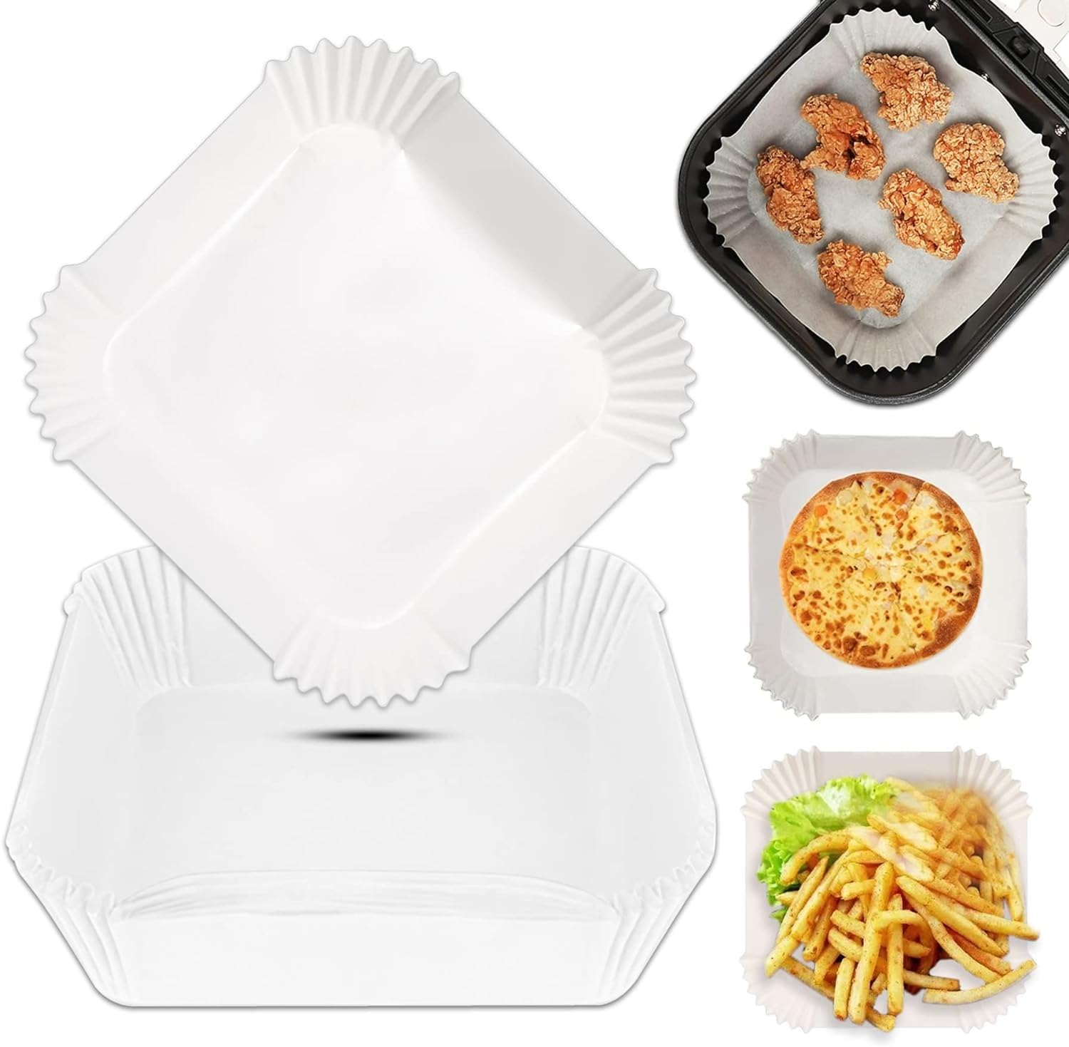 Orret Home Airfryer Pişirme Kağıdı, Fritöz Yağlı Kağıdı, Yanmaz Kağıt 100 Adet Sıcak Hava Fritözleri İçin Yağlı Kağıt,Yağa Ve Suya Dayanıklı Pişirme Kağıdı (100 Adet)