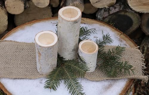 Miniatura 4 de Juego de portavelas de madera de abedul blanco rústico, decoración de centro de mesa de troncos naturales para bodas, vacaciones o uso diario, juego